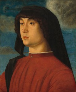 红衣青年肖像》，约 1480 年（油彩和蛋彩画板） 作者 乔凡尼·贝里尼（Giovanni Bellini）