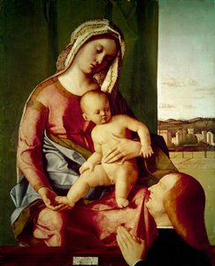圣母子与捐献者（镶木板） 作者 乔凡尼·贝里尼（Giovanni Bellini）