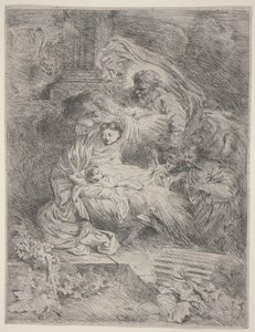 与父亲神，圣灵鸽子和天使的诞生，约1645年（蚀刻） 作者 乔凡尼·贝内代托·卡斯蒂廖内