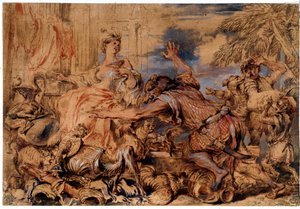 荷马的奥德赛：女巫 Circe 和 Odysseus (Ulysses) 的同伴变成了猪 - 绘图