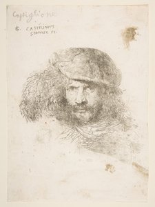 戴羽毛帽的人的头，可能是贝尔尼尼，可能是自画像。 1645-1650。 作者 乔凡尼·贝内代托·卡斯蒂廖内