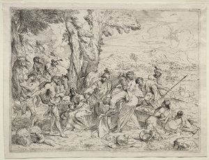 拉班（Raban）在Rachels行李中寻找偶像，c。 1635。 作者 乔凡尼·贝内代托·卡斯蒂廖内
