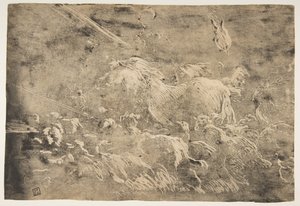 诺亚和动物进入方舟，1650-55年。 作者 乔凡尼·贝内代托·卡斯蒂廖内