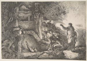 拉撒路的复活，1645-1650。 作者 乔凡尼·贝内代托·卡斯蒂廖内