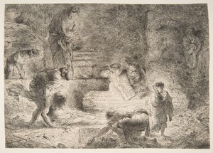 托比特埋葬死者，约。 1647-51。 作者 乔凡尼·贝内代托·卡斯蒂廖内