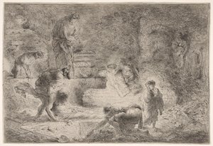 托比特埋葬死者，约。 1647-51。 作者 乔凡尼·贝内代托·卡斯蒂廖内