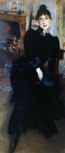 壁炉旁的 Alaide Banti（面板上的油） 作者 乔凡尼·博尔迪尼（Giovanni Boldini）