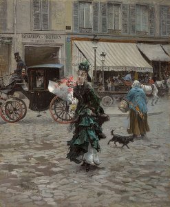 过马路时。 1873年？75 作者 乔凡尼·博尔迪尼（Giovanni Boldini）