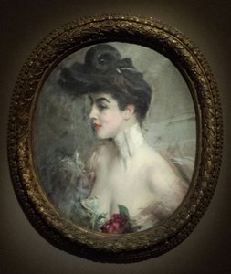博尔迪尼 - X 夫人肖像，珠饰衣领 作者 乔凡尼·博尔迪尼（Giovanni Boldini）