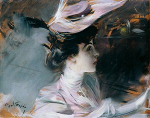 Portrait of Lina Cavalieri with new hat, by Giovanni Boldini (1842-1931) 作者 乔凡尼·博尔迪尼（Giovanni Boldini）