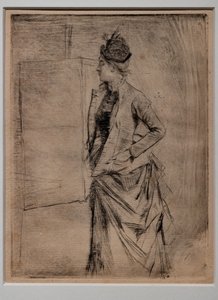 Portrait of a Standing Young Woman in Profile (The Visit) 作者 乔凡尼·博尔迪尼（Giovanni Boldini）
