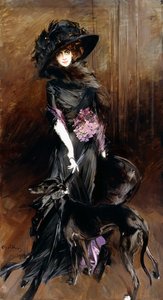 玛切萨·路易莎·卡萨蒂（Marisasa Luisa Casati）的肖像和灵狮，1908年