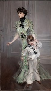 雨果夫人和她儿子的肖像，1898年。 作者 乔凡尼·博尔迪尼（Giovanni Boldini）