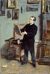 乔瓦尼·博尔迪尼看着照片的自画像，约 1865 年，乔瓦尼·博尔迪尼 (1842-1931) 作，布面油画，32x22.5 厘米。 作者 乔凡尼·博尔迪尼（Giovanni Boldini）