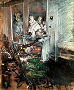 贝尔尼尼的 "红衣主教 "在画家的房间里。乔瓦尼-博尔迪尼（1842-1931）的画作，大约在1899年。布面油画。尺寸：53x46厘米。皮斯托亚，波尔迪尼画廊 作者 乔凡尼·博尔迪尼（Giovanni Boldini）
