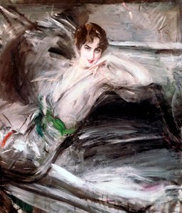 女人坐在椅子上，c1860 作者 乔凡尼·博尔迪尼（Giovanni Boldini）