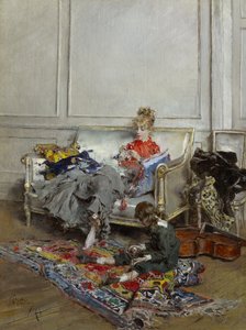 钩针编织的年轻女子，1875年 作者 乔凡尼·博尔迪尼（Giovanni Boldini）