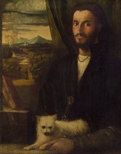 一个带着狗的人的肖像，约1520年。 作者 Giovanni Cariani