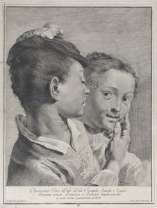 戴着帽子的男孩摸着一个女孩的脸，1743年。 作者 乔瓦尼·卡蒂尼
