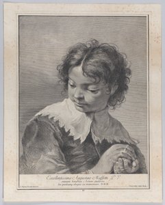 戴着花边领子的男孩，手里拿着一块水果，1743年。   作者 乔瓦尼·卡蒂尼