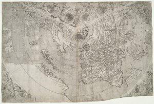 世界地图，Mundu [原文如此] spericum...cognosces diligentia joani mathei Contareni...by Contarini, Giovanni and Francesco Rosselli 作者 乔凡尼·康塔里尼（Giovanni Contarini）