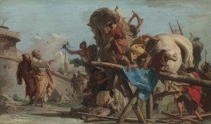 特洛伊木马的建设。约于1760年 作者 乔瓦尼·多梅尼科·蒂埃波罗