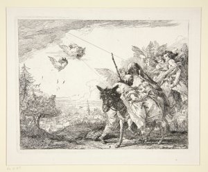 约瑟夫考虑婴儿耶稣，选自《逃往埃及》系列中的 Idee pittoresche sopra la fuga in Egitto (Flight into Egypt) 作者 乔瓦尼·多梅尼科·蒂埃波罗