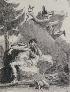 墨丘利在梦中出现在埃涅阿斯面前，1757年。 作者 乔瓦尼·多梅尼科·蒂埃波罗