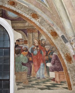 乔瓦尼·多纳托·达·蒙托法诺（Giovanni Donato da Montorfano，1460-1502 年）米兰圣玛丽亚感恩教堂，代表亚历山大的圣凯瑟琳与异教徒壁画之间的纠纷