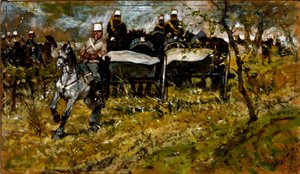 炮兵机动。 乔瓦尼·法托里 (1825-1908) 的绘画 作者 乔凡尼·法托里（Giovanni Fattori）