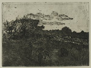 夕阳下的乡村与牧猪人 作者 乔凡尼·法托里（Giovanni Fattori）