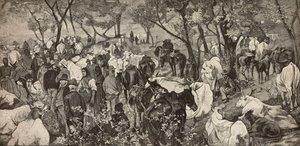 托斯卡纳亚平宁山脉的市场》，根据乔瓦尼-法托里（1825-1908 年）的一幅画作雕刻，摘自《意大利画报》，第 7 期，2 月 13 日 作者 乔凡尼·法托里（Giovanni Fattori）