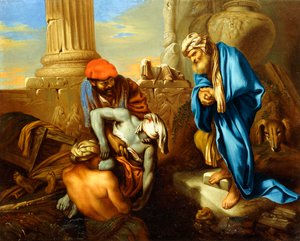 托比（Tobit）违抗塞纳切里卜（Sennacherib）的命令埋葬死者， 作者 乔凡尼·弗朗切斯科·卡斯蒂廖内