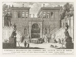 Farnesische Tuinen te Rome
帕尔马公爵花园的字体和花坛（......）（物品上的标题）
罗马的字体、宫殿和花园（系列标题）
Fonteinen in de paleizen en tuinen van Rome（系列标题） 作者 乔瓦尼·贾科莫·德罗西
