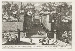 蒂沃利埃斯特别墅的囟门陷阱
Veduta delle fontane della cordonata, e scale, che ascende al vialone delle fontanelle（标题在对象上）
蒂沃利埃斯特花园的囟门（系列标题）
Fonteinen in de tuinen van Vi 作者 乔瓦尼·贾科莫·德罗西