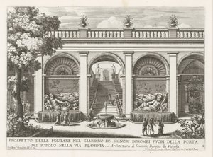 Tuin van een paleis te Rome
Prospetto delle fontane nel giardino de signori Boromei（......）（物品上的标题）
罗马宫殿和花园中的囟门（系列标题）
Fonteinen in de paleizen en tuinen van Rome（系列标题） 作者 乔瓦尼·贾科莫·德罗西