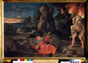 圣安东尼的诱惑。 乔瓦尼·吉罗拉莫·萨沃尔多（Giovanni Girolamo Savoldo，1480 或 1485-1548）的绘画。 木板油画，58 x 86 厘米，约 1530 年。莫斯科普希金美术博物馆。
