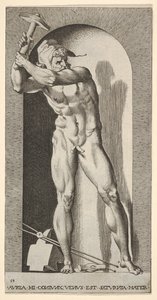 图19：瓦肯（Vulcan）站在小生境中，用铁砧，锤子和钳子摇动锤子，1526年。 作者 乔凡尼·雅各布·卡拉格里奥