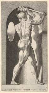图9：火星在小生境中，用右臂将剑高举过头顶，并戴上盾牌……，1526年。 作者 乔凡尼·雅各布·卡拉格里奥