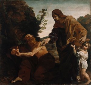 以利亚从Zarepath的寡妇那里接受面包，1621-24 作者 乔凡尼·兰弗兰科（Giovanni Lanfranco）