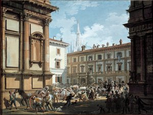 1814年拿破仑一世倒台时，米兰市民抢夺朱塞佩-普里纳的房子（布面油画