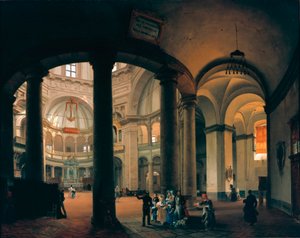 从圣洛伦佐大教堂内部看乔瓦尼·米利亚拉 (Giovanni Migliara) 的绘画（1785-1837 年）。 1835. 米兰，米兰博物馆