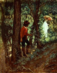乔万尼-莫奇（1829-1893）的《森林中》，布面油画，27x22厘米