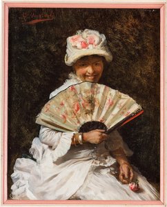 拿扇子的女士（布面油画）