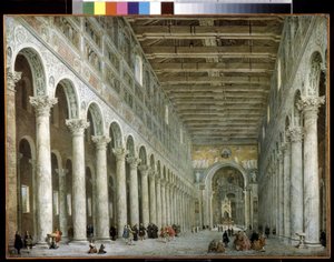 Interieur de la Basilique Saint Paul en dehors des murs a Rome.罗马城墙外的圣保罗大教堂内部。Peinture de Giovanni Paolo Panini (ou Pannini) 作者 乔瓦尼·保罗·帕尼尼