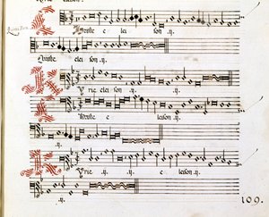 意大利作曲家乔瓦尼·皮耶路易吉·达·帕莱斯特里纳（Giovanni Pierluigi da Palestrina，1525 - 1594 年）的《曼图亚大乱斗》的 Kyrie 手稿。 作者 乔瓦尼·皮耶鲁吉（Giovanni Pierluigi da）（后）帕莱斯特里纳（Palestrina）