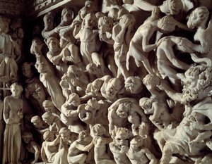 Giovanni Pisano（1248-1314）实现的椅子浮雕细节：该死的（大理石讲坛浮雕细节）1302-1311 比萨大教堂（Duomo di Pisa），意大利 作者 乔凡尼·皮萨诺（Giovanni Pisano）