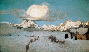 自然或恩加丁的三联画："死亡" 乔万尼-塞甘蒂尼（1858-1899）的画作 1896-1899年 太阳。192x320厘米 圣莫里茨，塞甘蒂尼博物馆