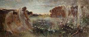 天使的祈祷，乔瓦尼·索托科诺拉 (Giovanni Sottocornola，1855-1917) 作，布面油画，54x128.5 厘米