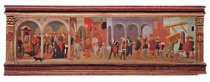 里奥诺拉·德·巴迪（Lionora de&39;Bardi）和伊波利托·布翁德尔蒙特（Ippolito Buondelmonte）的故事，来自卡森（cassone）的面板（面板上的蛋彩画和金）